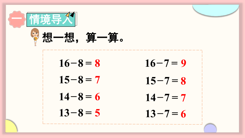 小学数学苏教版一年级下1.2 十几减8、7课件（22张PPT)