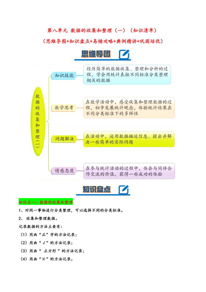 二年级数学下册（苏教版）第八单元数据的收集和整理（一）（知识清单）讲义