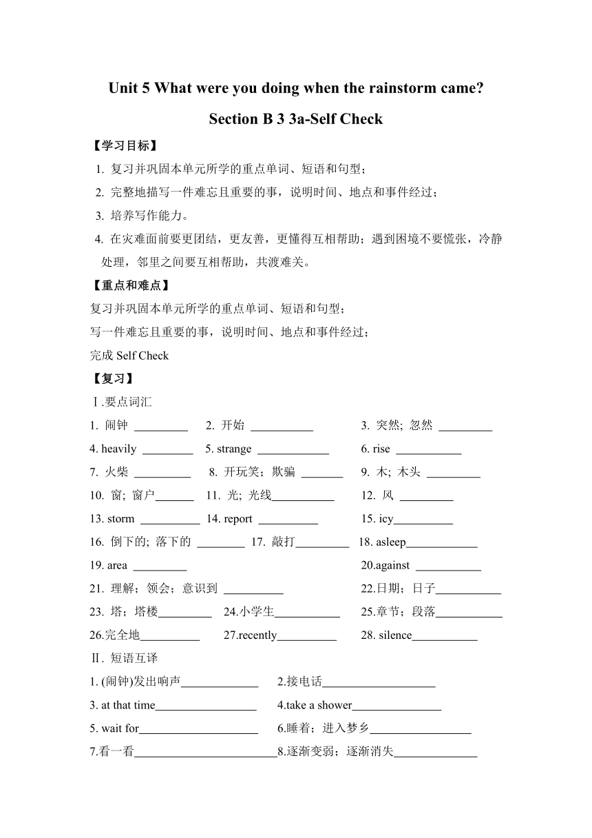 Unit 5  What were you doing when the rainstorm came Section B (3a-Self Check)导学案（含答案）