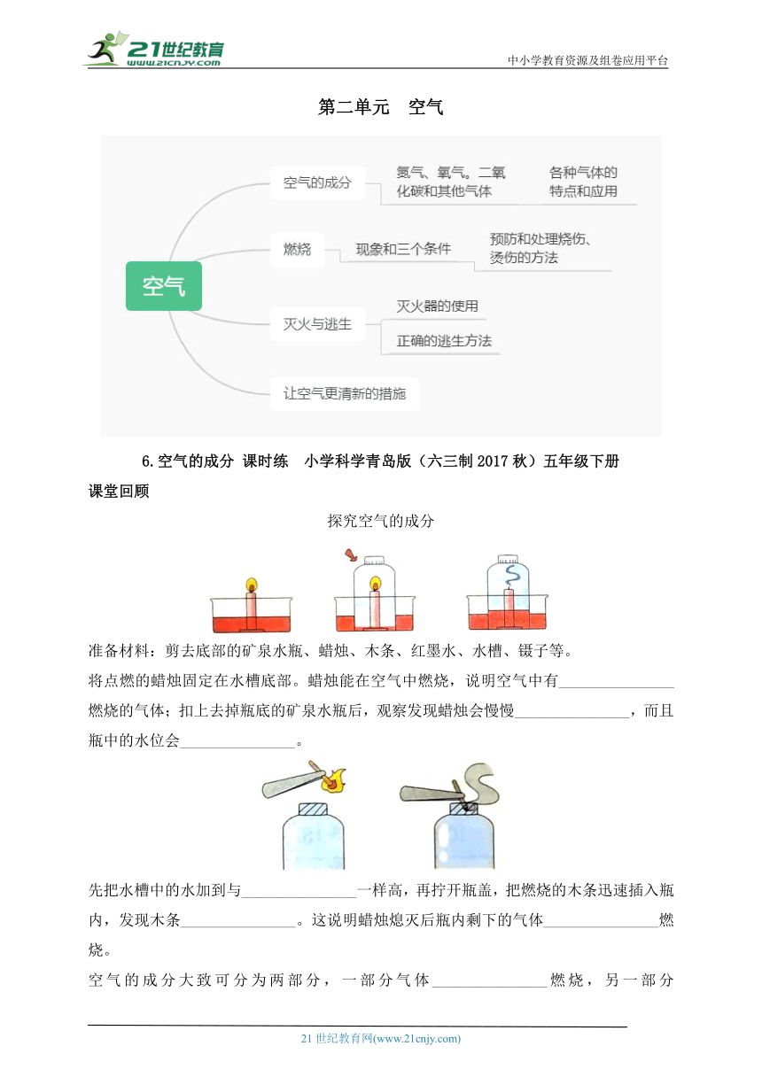 小学科学青岛版(六三制2017秋)五年级下册2.6 空气的成分 课时练（含答案）