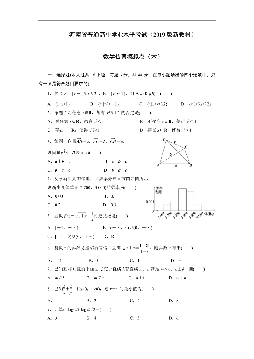 2023年河南省普通高中学业水平考试数学仿真模拟卷（六）（2月）（Word版含解析）