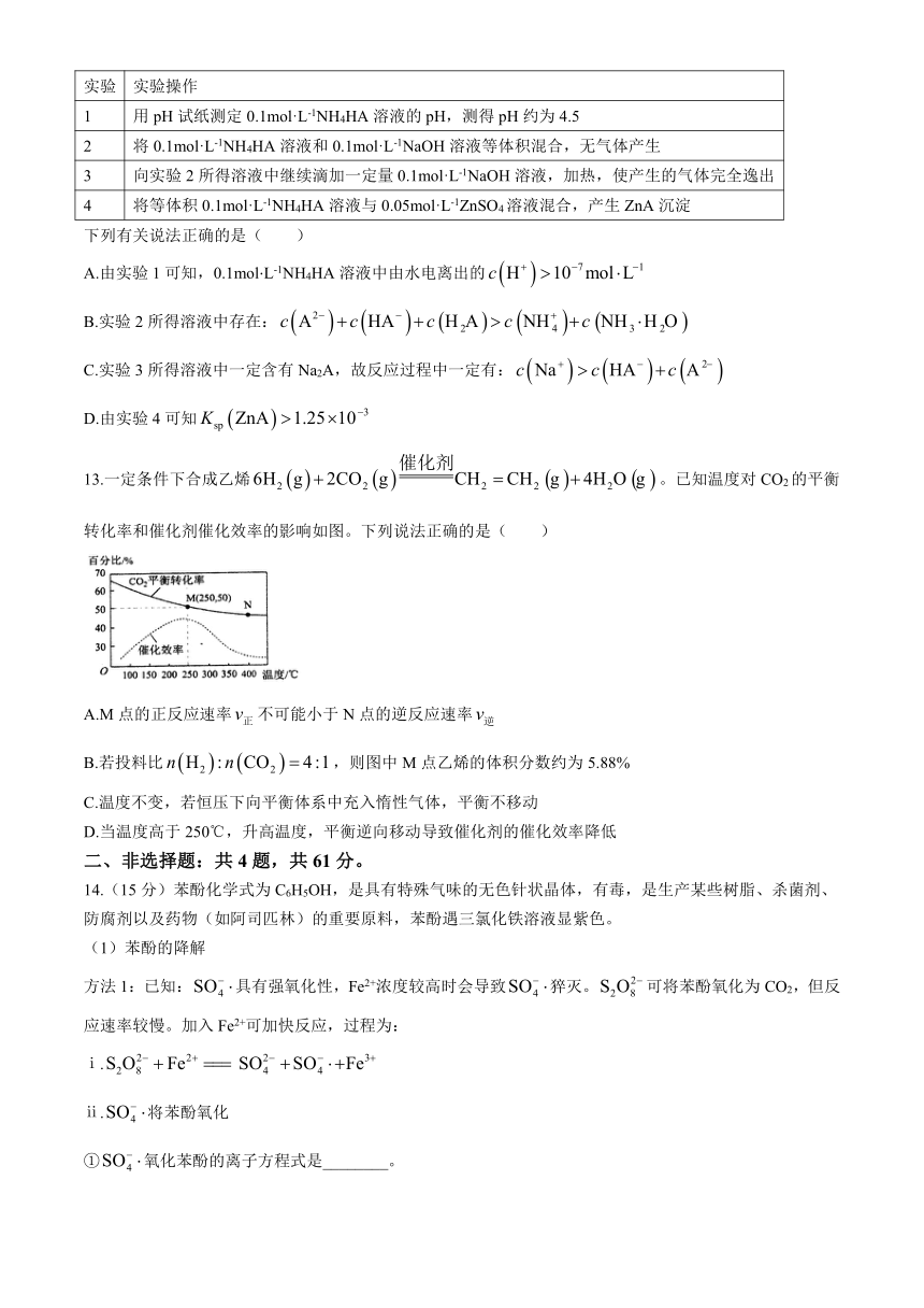 江苏省姜堰中学2023-2024学年高三下学期4月模拟化学试题（含答案）