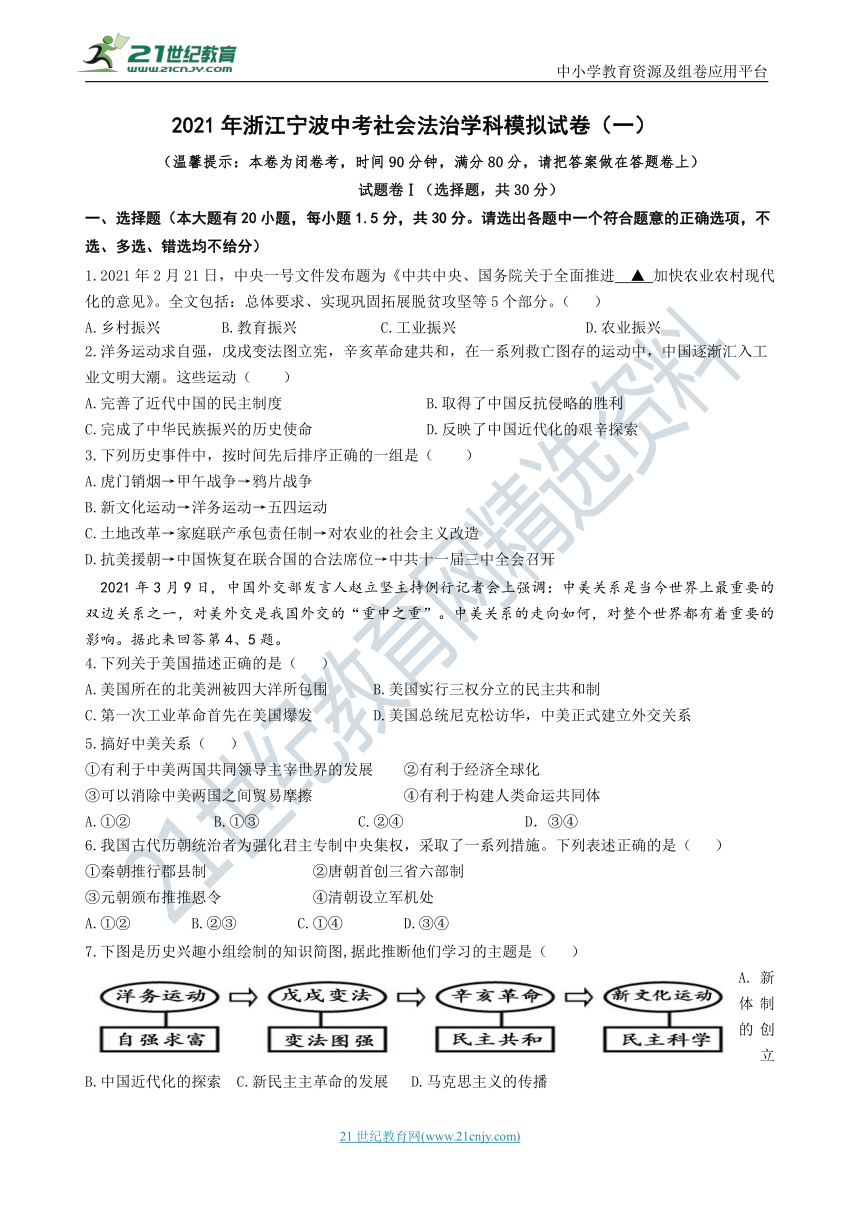 2021年浙江宁波社会法治中考模拟卷（一）（含答案）