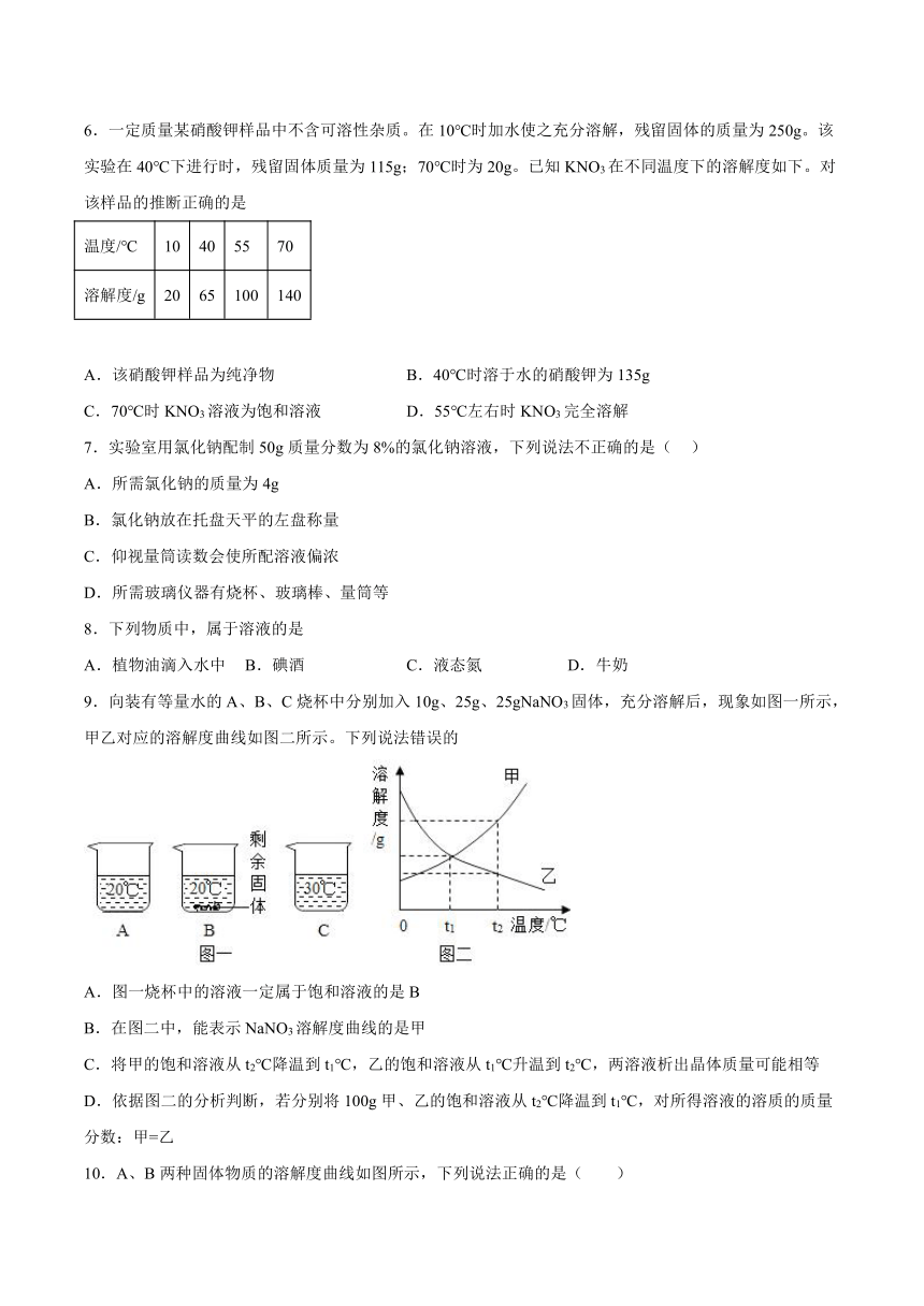 第9章溶液检测题（含答案）--2022-2023学年九年级化学京改版（2013）下册