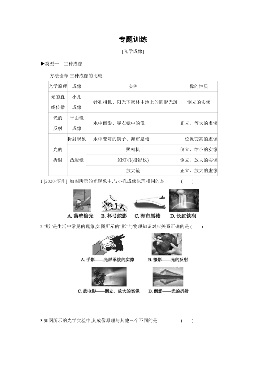 沪科版物理八年级上册课课练：专题训练  光学成像（含答案）