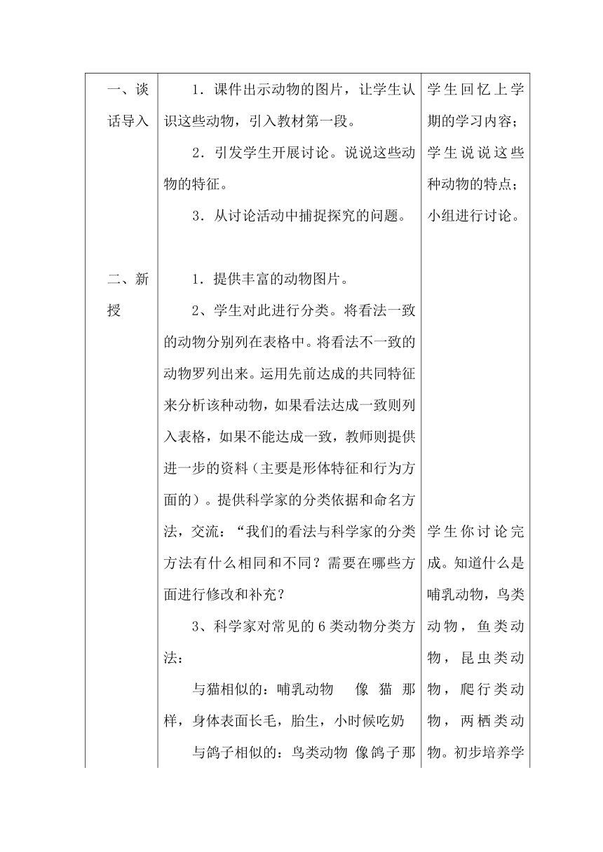 苏教版（2017秋）一年级下册科学教案-10  形形色色的动物 教案