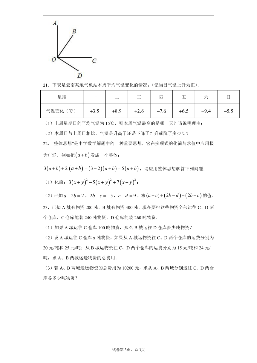 云南省临沧市耿马傣族佤族自治县2020-2021学年七年级上学期期末数学试题（word版，附答案解析）