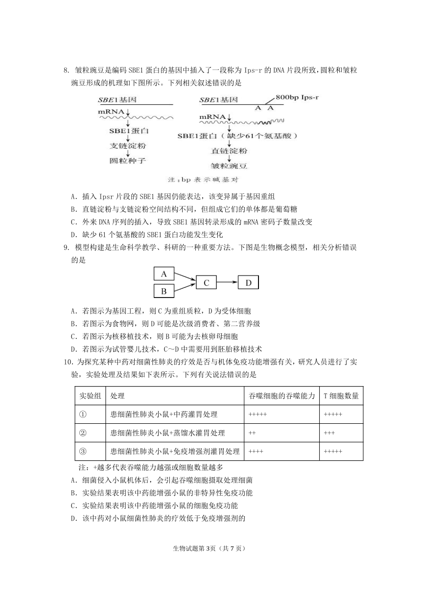 2023届海南省海口市高三模拟测试生物试卷（扫描版无答案）