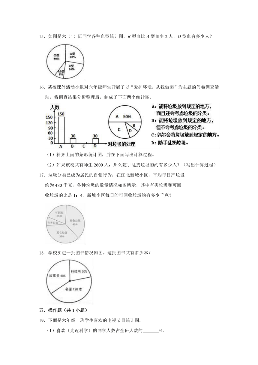 2021-2022学年北师大版六年级数学上册《5.1 扇形统计图》同步练习（有答案）