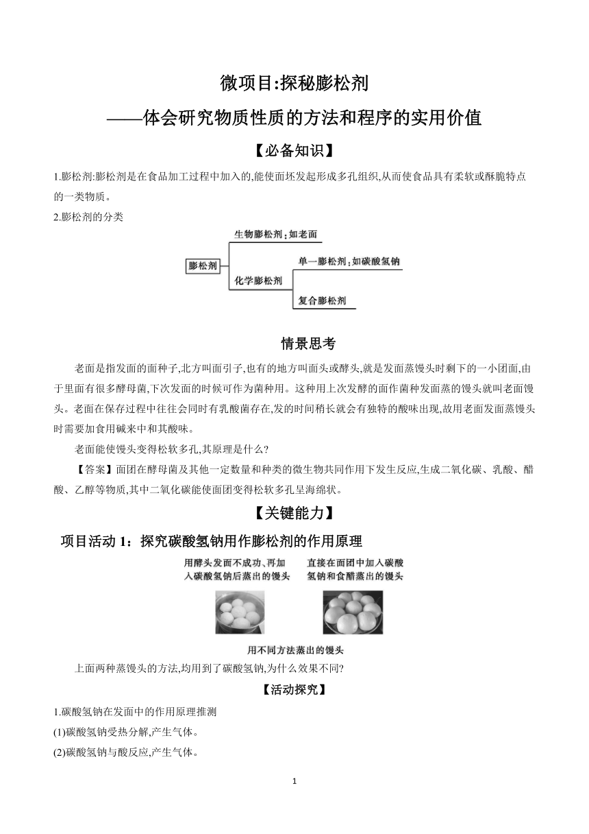 第1章 微项目 探秘膨松剂——体会研究物质性质的方法和程序的实用价值  学案（含答案） 2023-2024学年高一化学鲁科版（2019）必修第一册