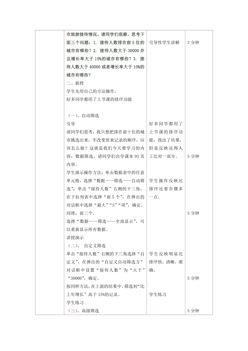 冀教版七年级全册信息技术 14.数据筛选 教案