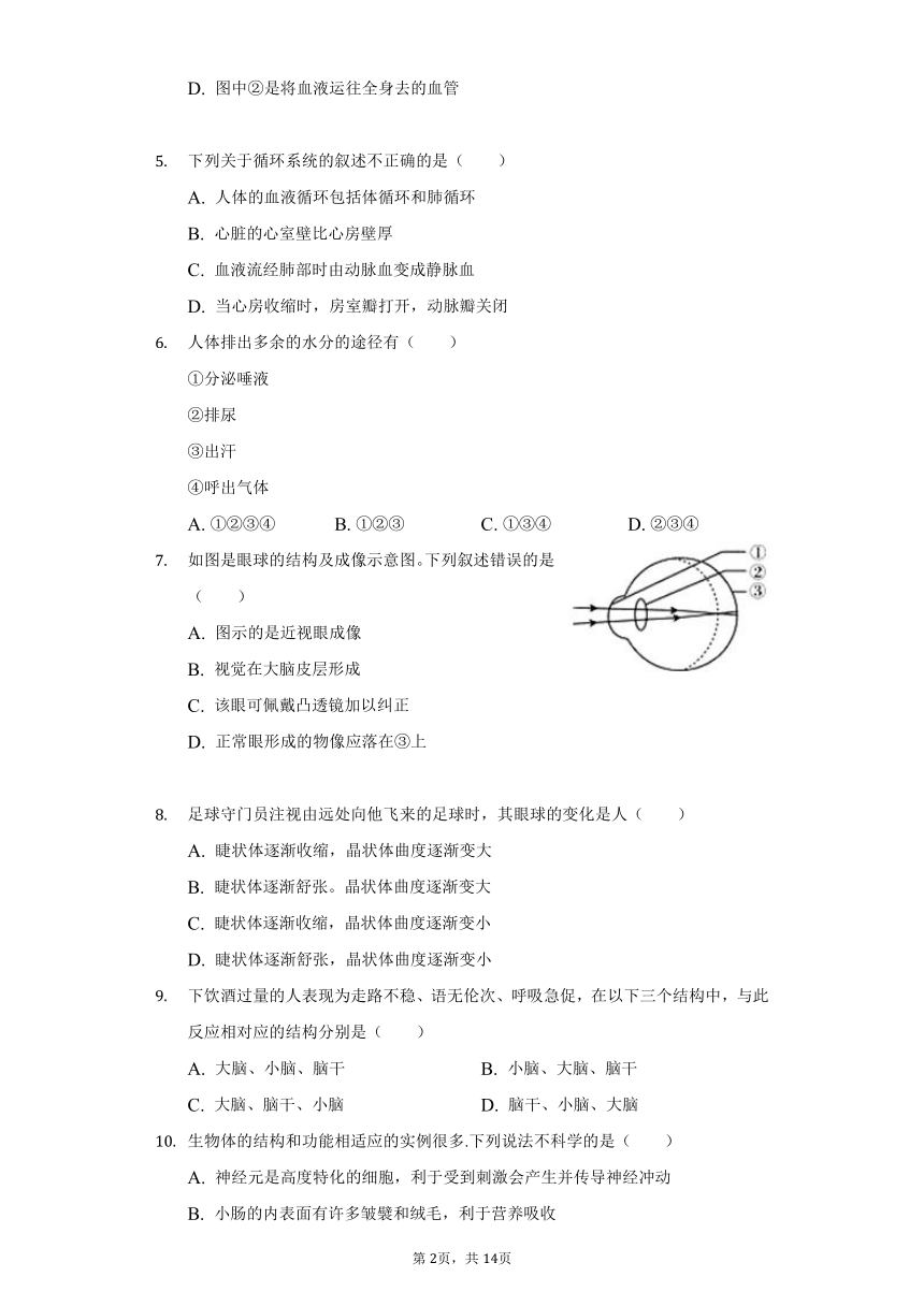 2020-2021学年湖北省黄冈市七年级（下）第二次月考生物试卷（5月份）（word版，含解析）