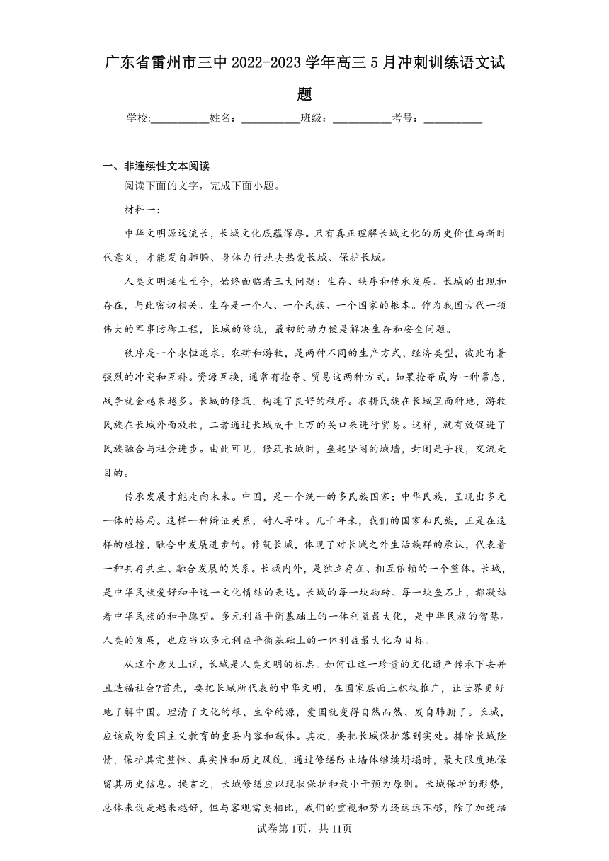 广东省雷州市三中2022-2023学年高三5月冲刺训练语文试题（含解析）