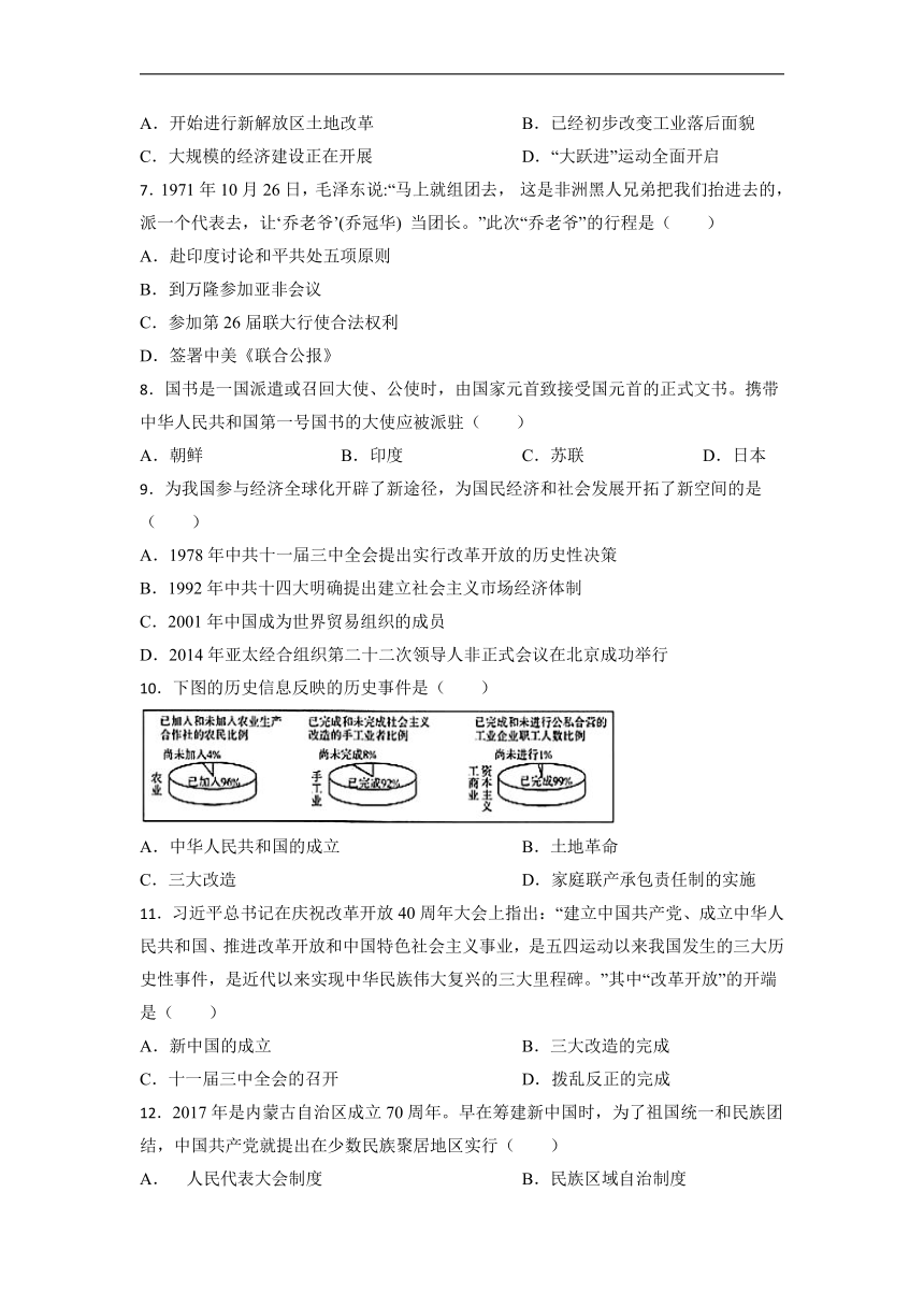 中国现代史中考考前必刷题——选择题（二）  初中历史中考考前必刷题（精练 详细解答）