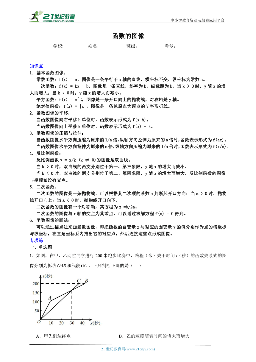 函数的图像-中考数学二轮知识梳理+专项练习（全国通用）