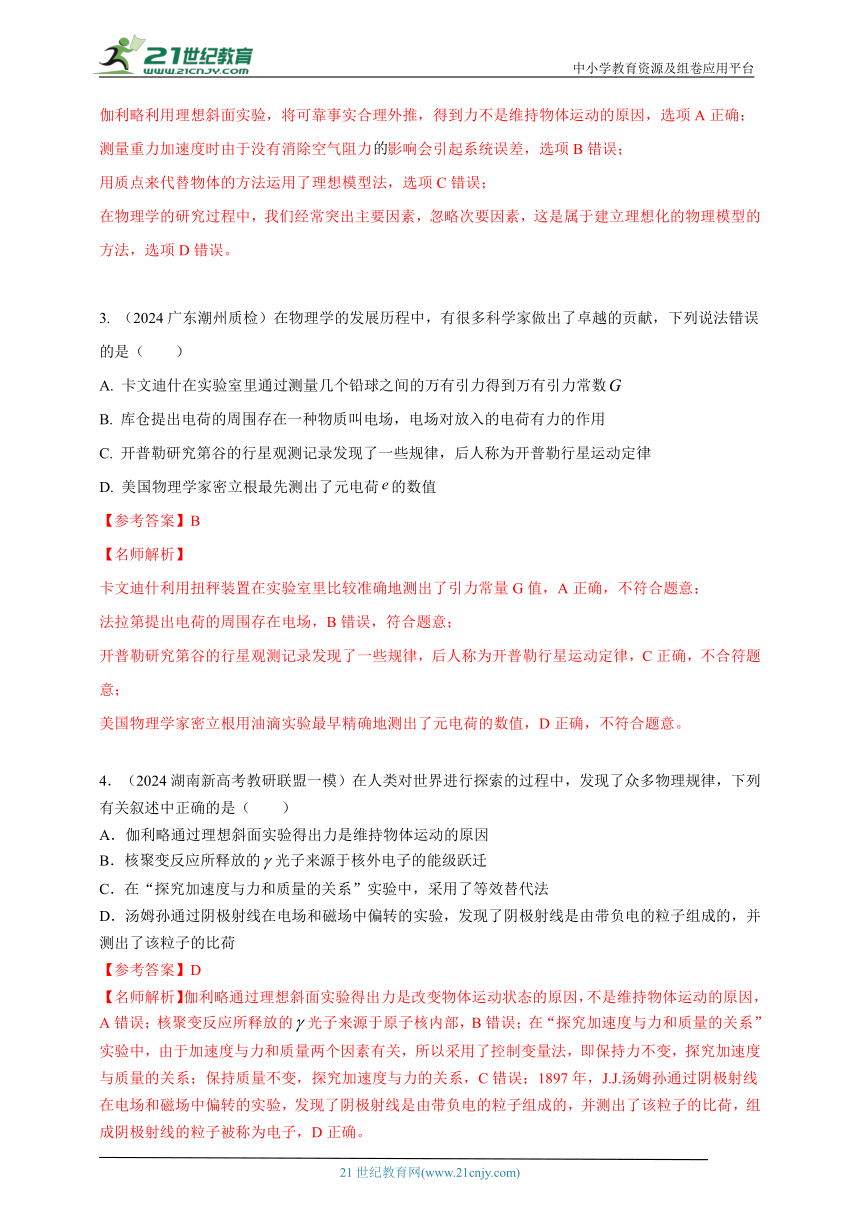 热点53  物理学史 --高考物理50热点冲刺精练（名师解析）