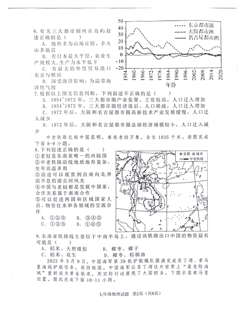 广东省阳江市江城区2022-2023学年七年级下学期期末地理试题（图片版无答案）