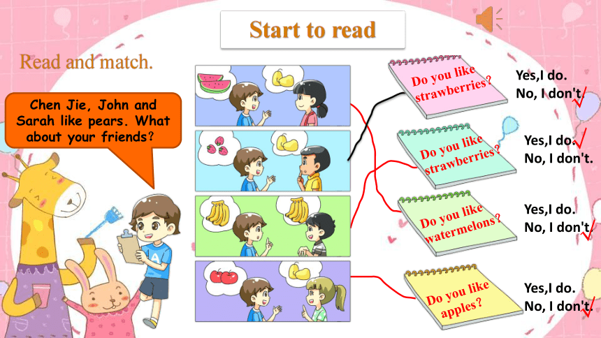 Unit 5 Do you like pears？ Part B Start to read & Let's check & Let's sing课件（共12张PPT）