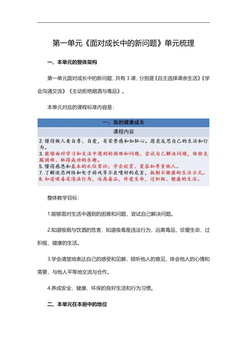 五年级上册道德与法治教学素材-第一单元《面对成长中的新问题》单元梳理 统编版