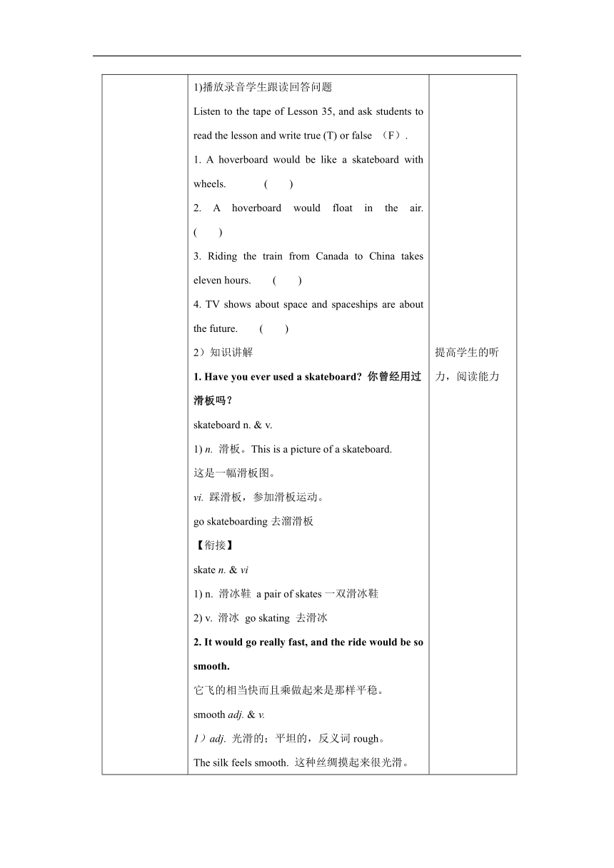 冀教版八年级上册Unit 6  Go With Transportation ! Lesson 35 Future Transportation教案（表格式）