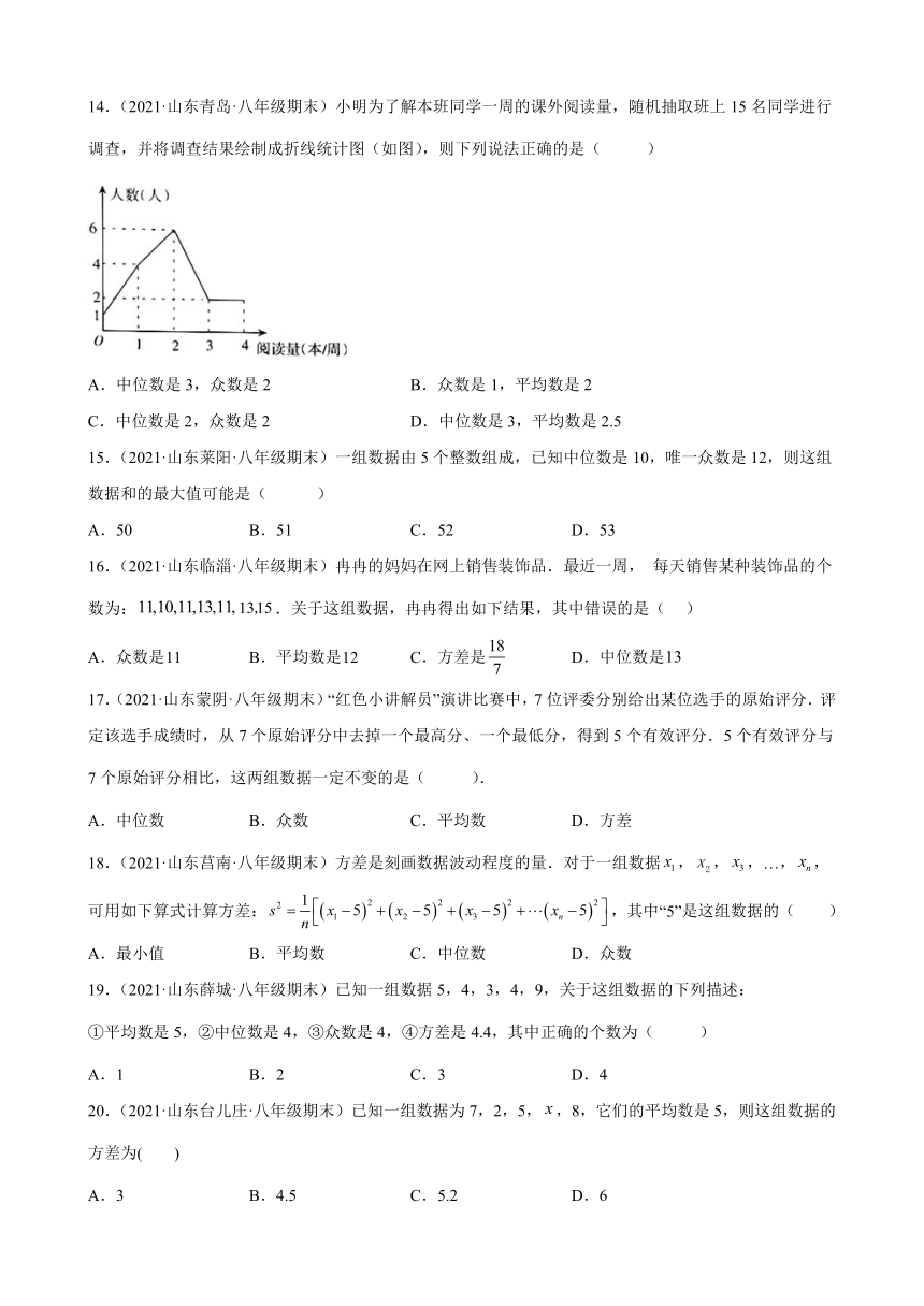 第20章数据的分析练习题2020－2021年山东省部分地区人教版数学八年级下学期期末试题选编（Word版含解析）
