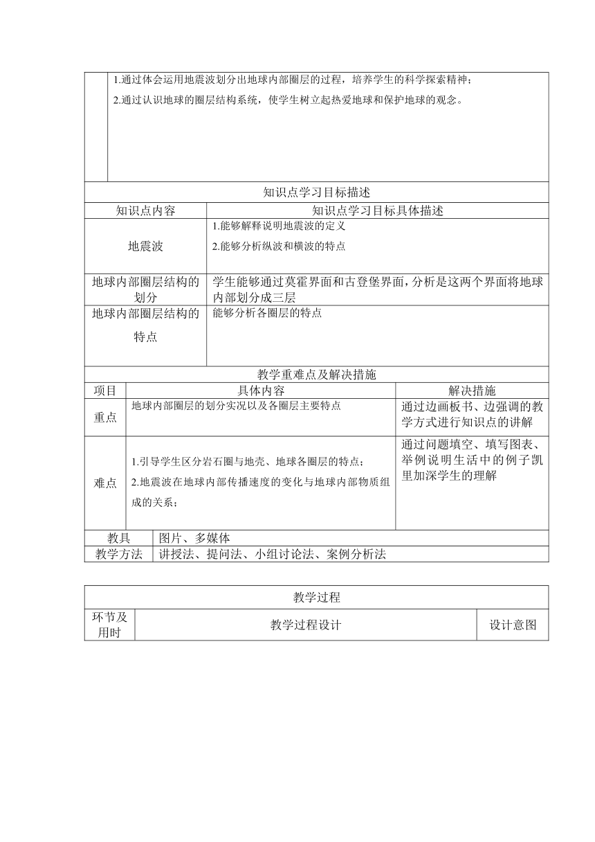 1.2地球的圈层结构教案（第一课时）（表格式）