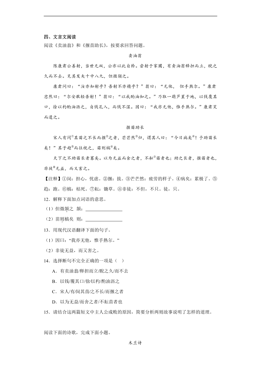 2024年中考语文一轮复习试题——七年级练习（六）（含答案）