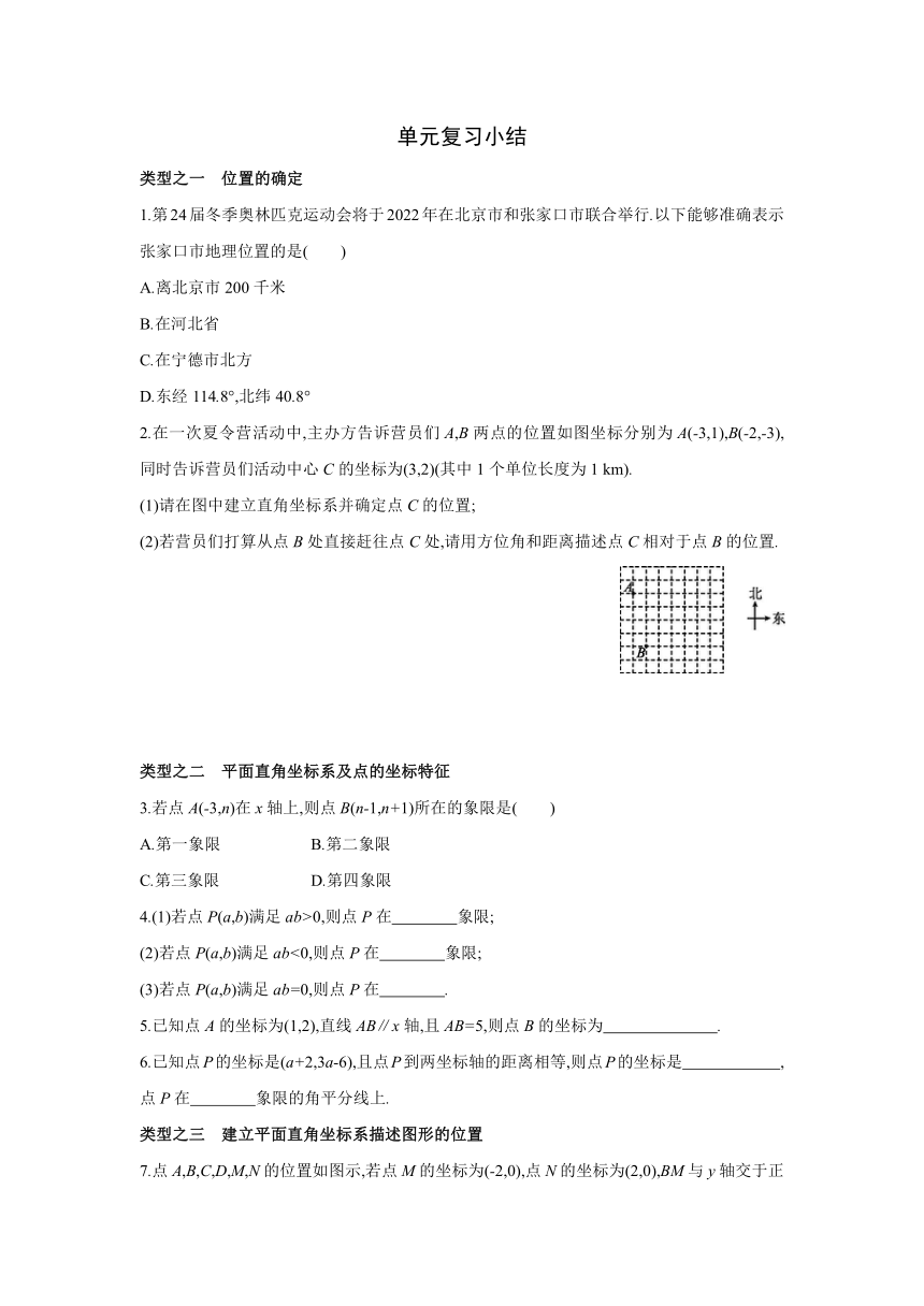 北师大版数学八年级上册同步课时练习：第3章　位置与坐标 单元复习小结 (word版含答案)