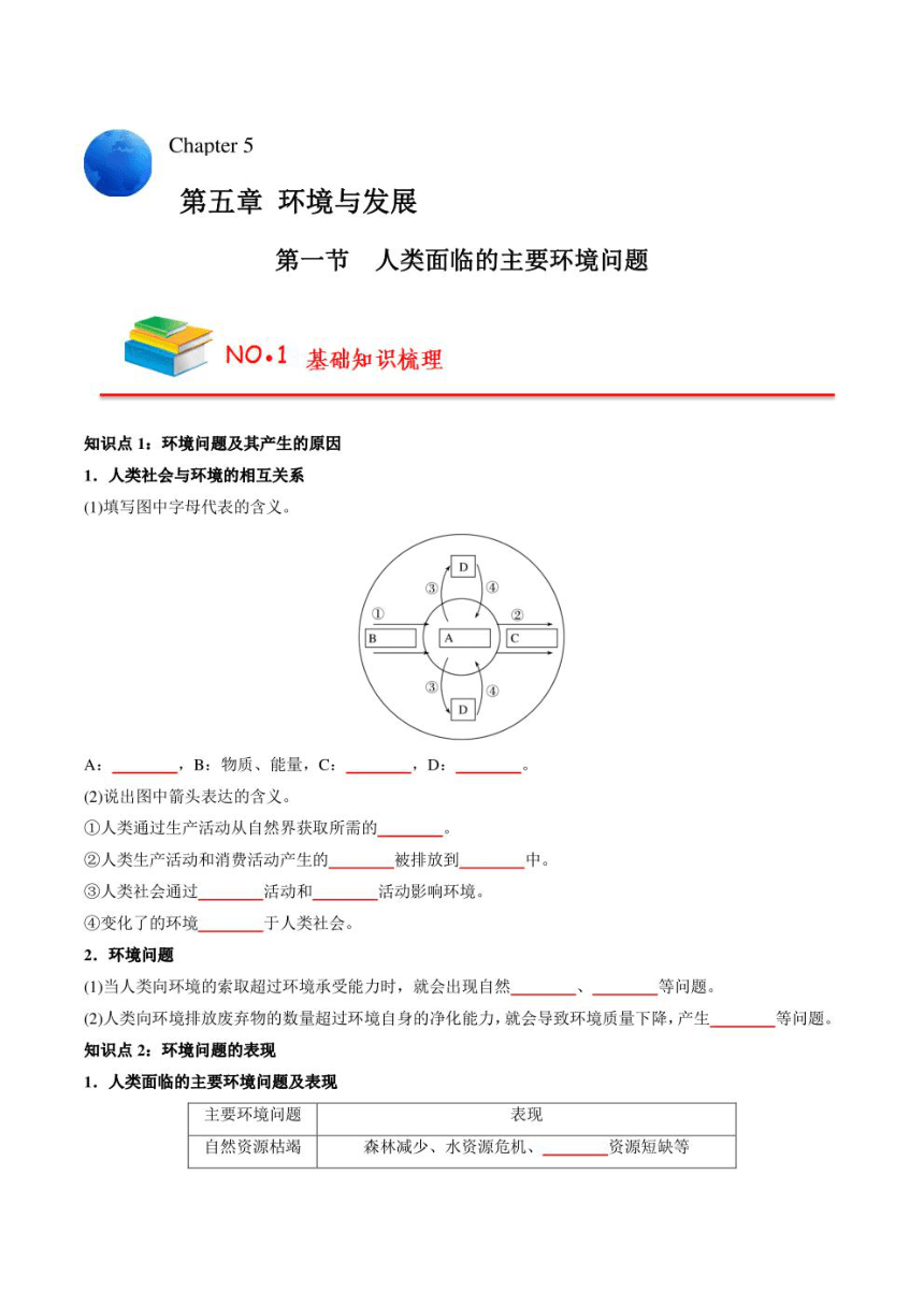 （新教材人教2019版必修2）高中地理必背知识点 第五章 环境与发展（填空版+背诵版）