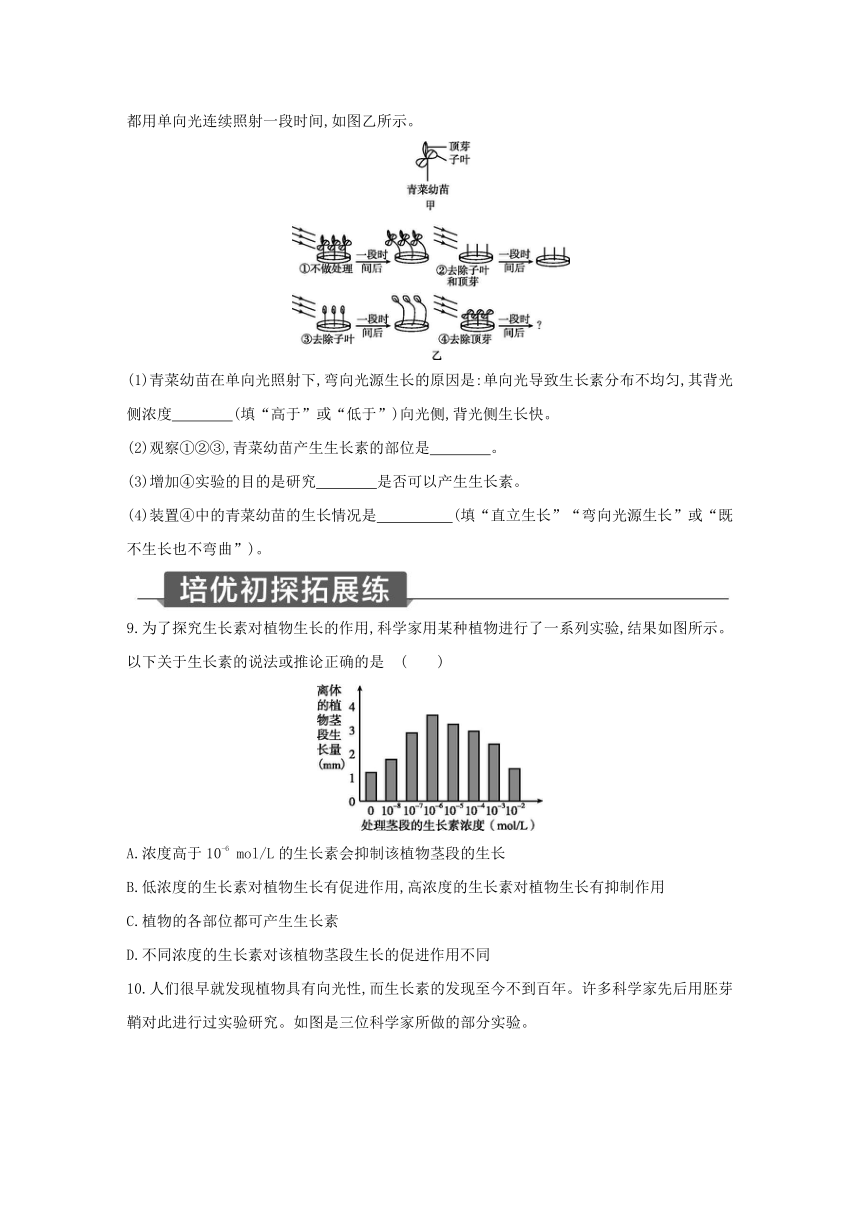 浙教版科学八年级上册同步提优训练：3.1  植物生命活动的调节 第2课时（含解析）