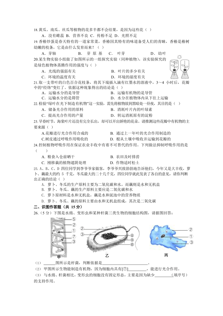 湖南省长沙市中雅培粹学校2021-2022年下学期八年级生物入学考试卷（word版无答案）