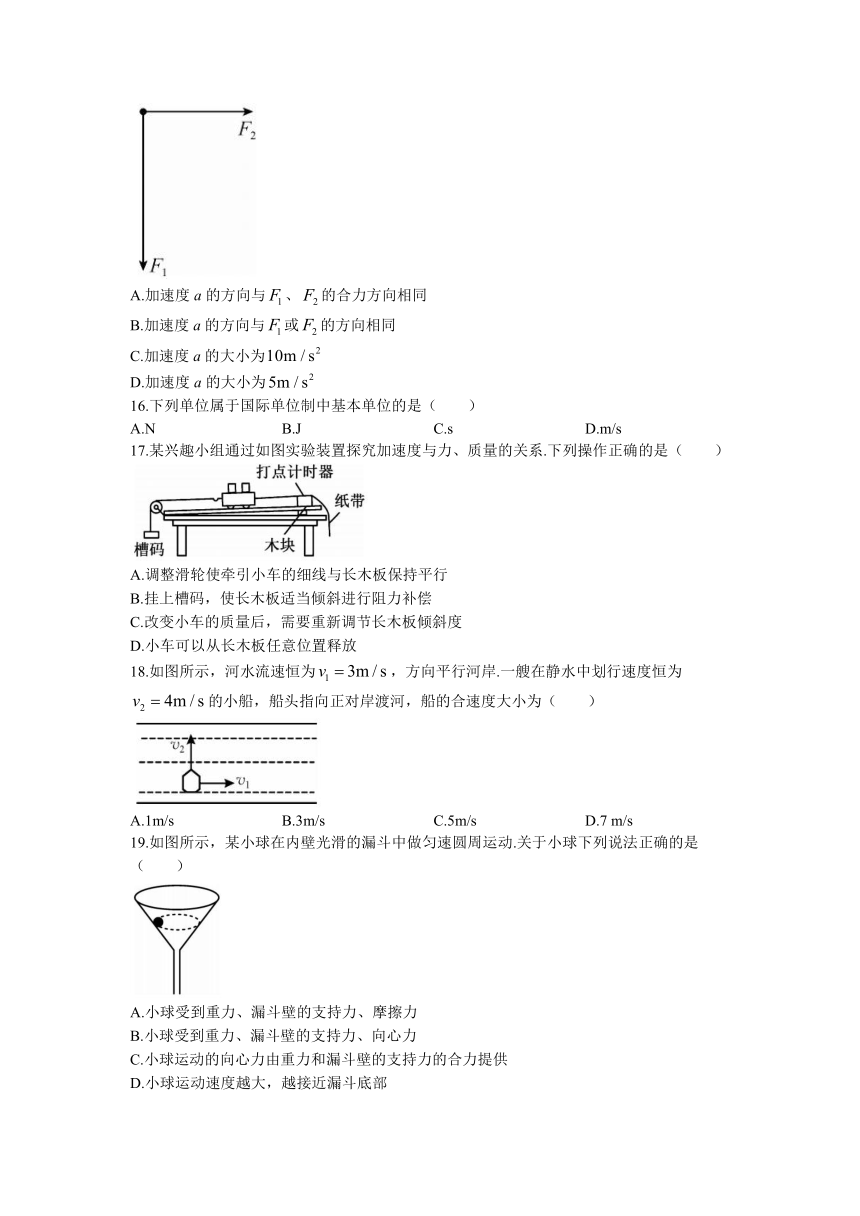 江苏省盐城市响水县清源高级中学2022-2023学年高一下学期期中考试物理试题（学考）（含答案）