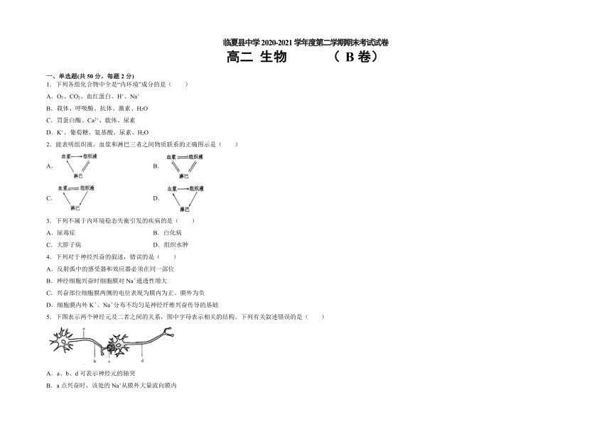 甘肃省临夏县高级中学2020-2021学年高二下学期期末考试生物试题 B卷（理科）（Word版含答案）