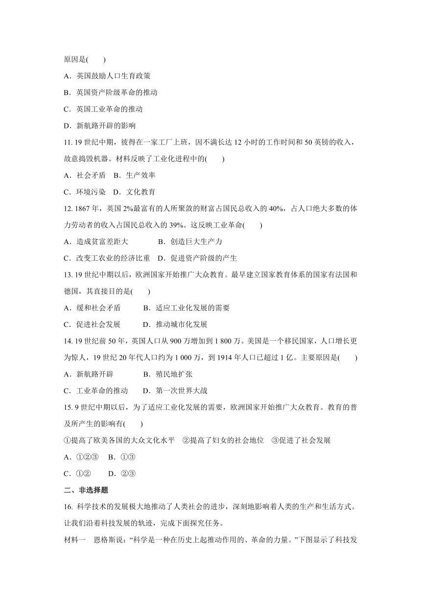 2020-2021学年人教版八年级 历史与社会下册  综合探究七 感悟工业时代的社会变迁  同步练习(含答案)