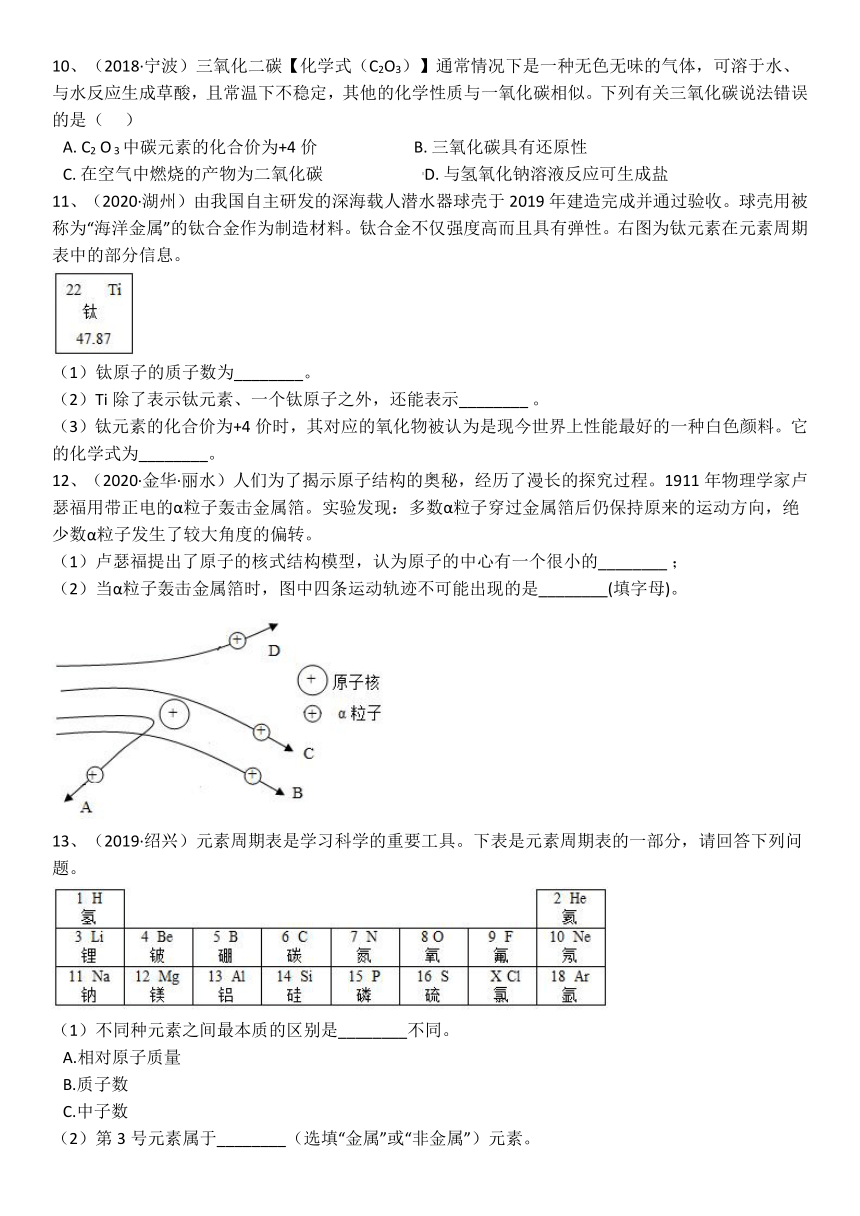 2021年中考科学单元同步(真题集中训练)总复习 中考科学真题集训十四 物质的微粒与符号（含答案）