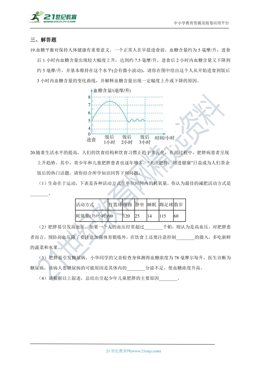 浙教版科学 九年级下 第三章 第 4 节 非传染性疾病 同步练习（含解析）