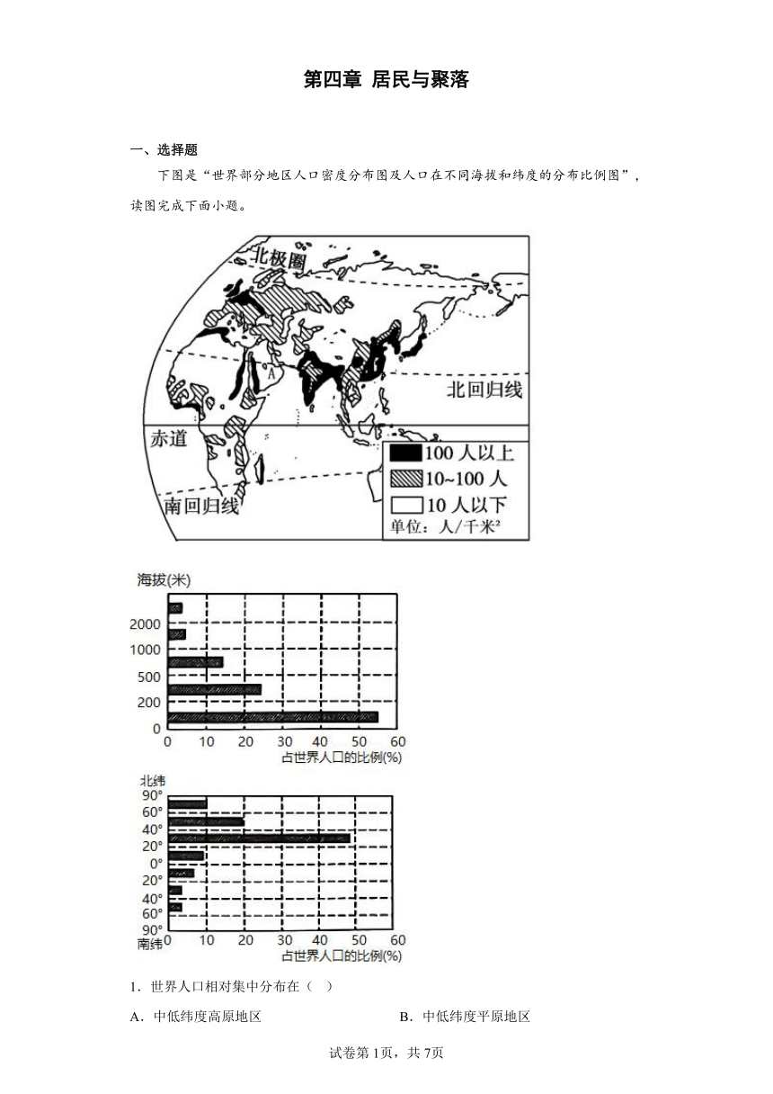 第四章 居民与聚落 练习 地理六年级上册 鲁教版（含答案）