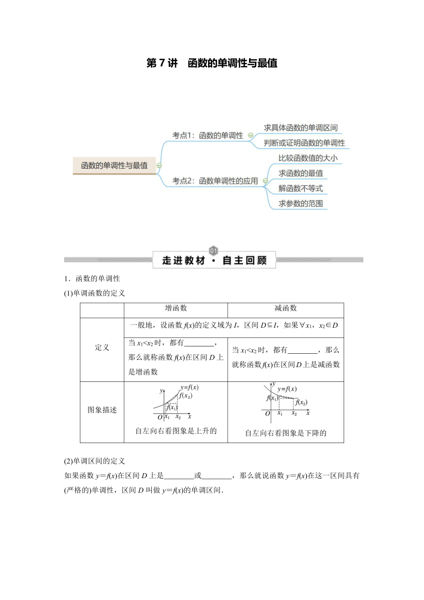 2023年高考数学一轮总复习考点探究与题型突破 第7讲 函数的单调性与最值 精品讲义（Word版含答案）