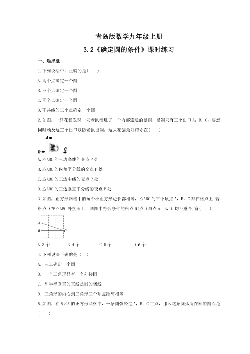 3.2 确定圆的条件 课时练习 2021-2022学年青岛版数学九年级上册（Word版含答案）