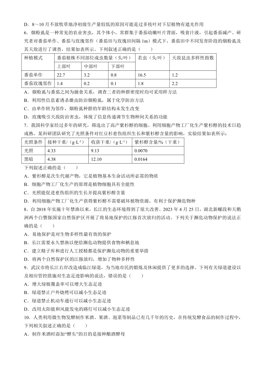湖北省武汉市七校2023-2024学年高二下学期4月期中考试生物学试题（含答案）