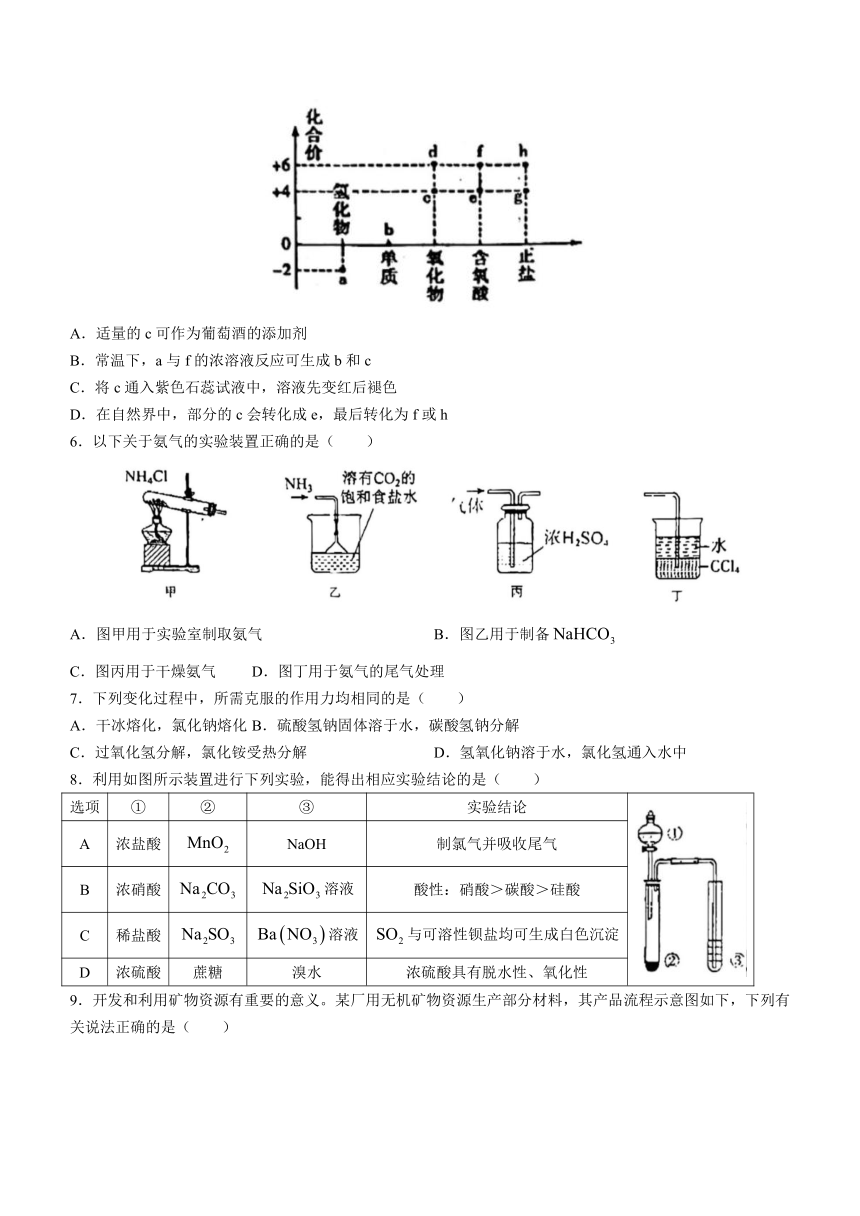 广东省深圳市罗湖区名校2022-2023学年高一下学期4月期中考试化学试题（含答案）