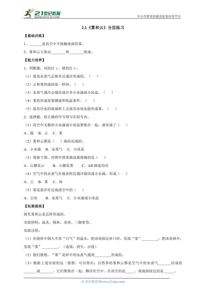 【新课标】2.1《雾和云》分层练习（含答案）