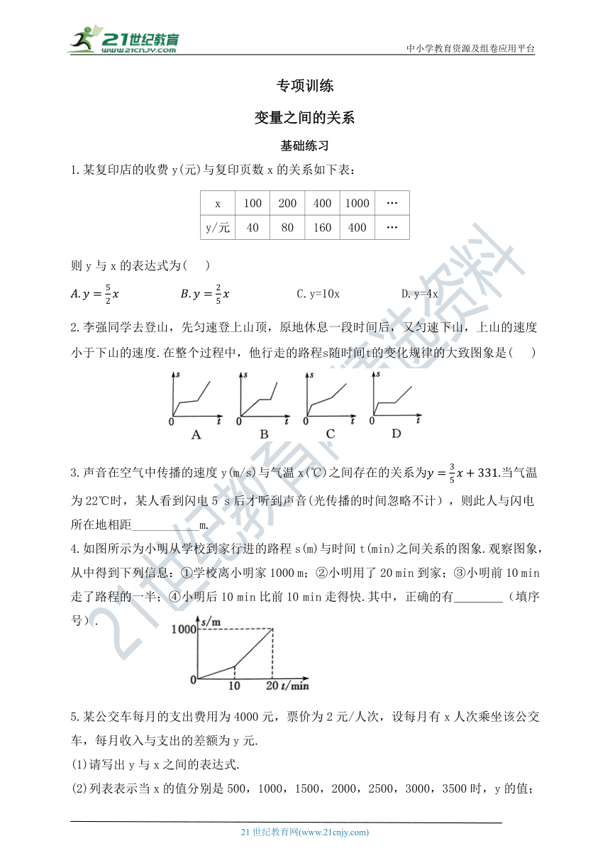 鲁教版六年级下册专项训练 变量之间的关系（含答案）