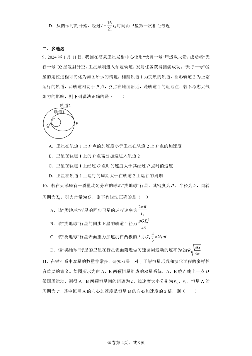 第七章万有引力与宇宙航行综合复习训练（含解析）2023——2024学年人教版（2019）高中物理必修第二册