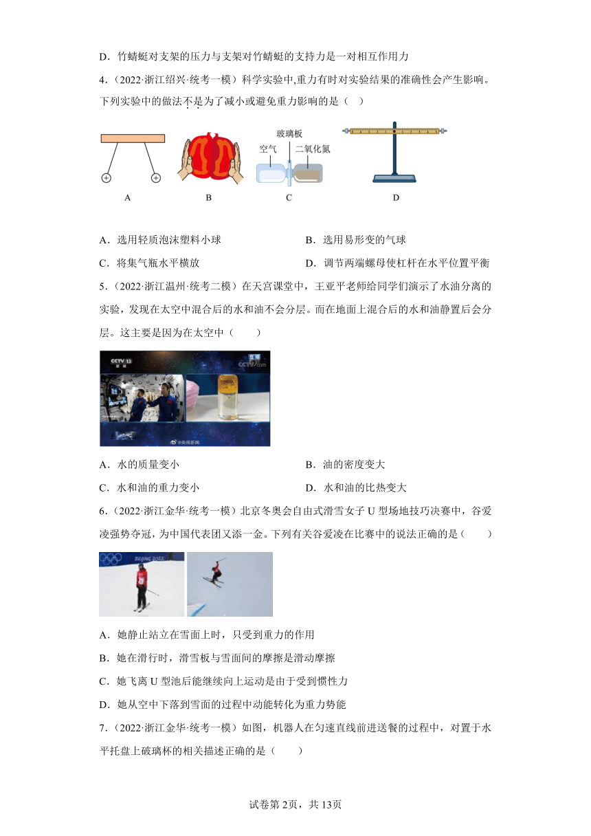 浙江省2022年中考科学模拟题汇编-58常见的力（含解析）