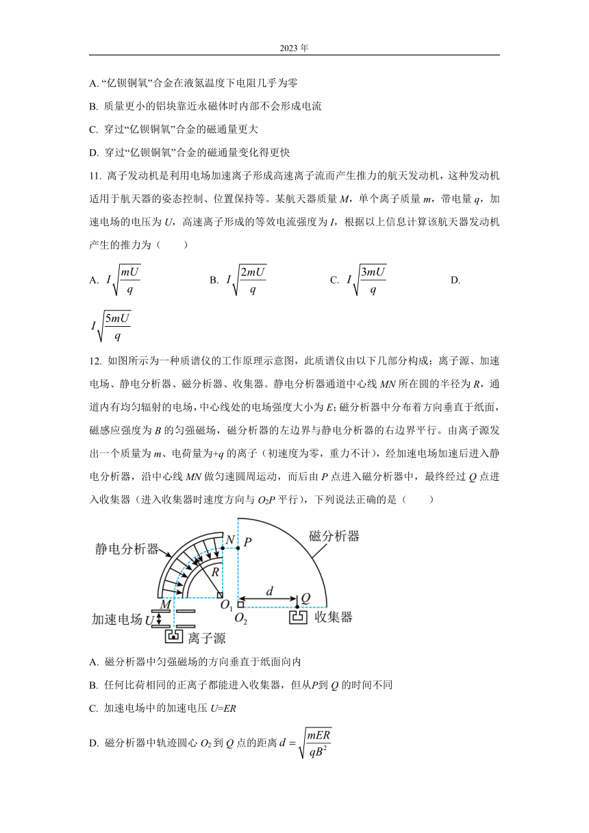 浙江省杭州市学军名校四校区2022-2023学年高二上学期期末考试 物理（解析版）