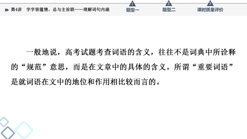 2022届高考二轮复习第2部分 专题2　第4讲　字字皆蕴情，总与主旨联——理解词句内涵（24张PPT）