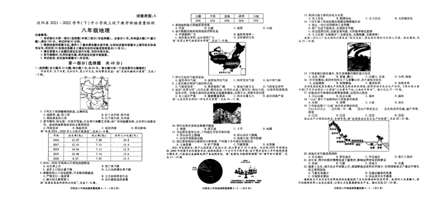 陕西省咸阳市泾阳县2021-2022学年八年级下学期教学衔接质量检测地理试题（图片版含答案）