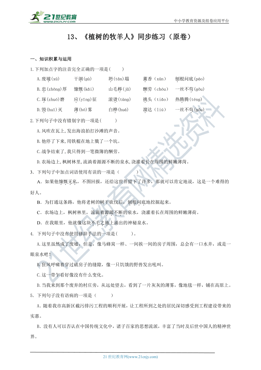 13《植树的牧羊人》同步练习（原卷+解析卷）