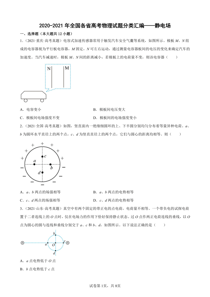 2020-2021年全国各省高考物理试题分类汇编——静电场（Word版含答案）